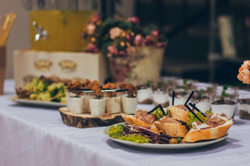 Catering table set service at restaurant before party