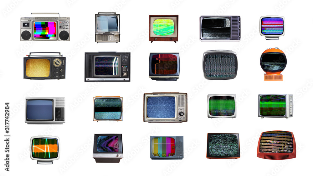 Fototapete animated retro televisions with static and glitches.