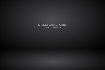 Empty black gray studio abstract background with spotlight effect. Product showcase backdrop.