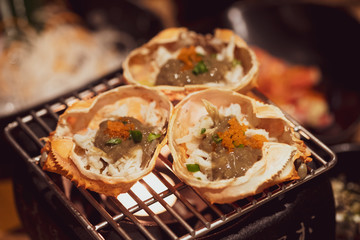 Japanese food, Kani Miso, crab miso grill on the stove