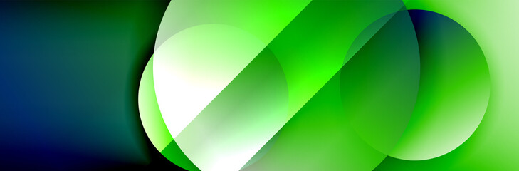 Dynamic trendy geometrical abstract background. Circles, round shapes 3d shadow effects and fluid gradients. Modern overlapping round forms