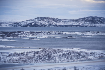 winter mountain landscape with mountains and snow
