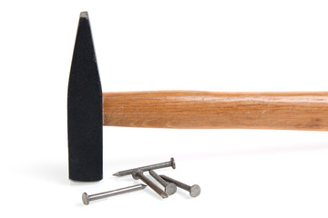 construction hammer and nails on a white background