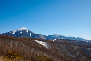 冬の蓼科山と北八ヶ岳連峰