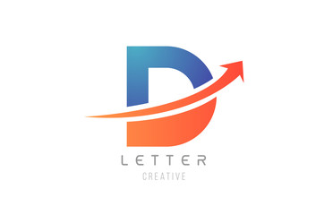 blue orange D letter alphabet icon design for company template