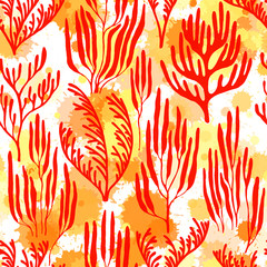 Ocean corals seamless pattern., Abstract Great Barrier Reef corals background.
