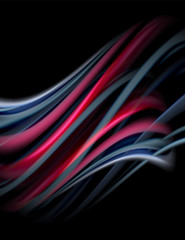 Silk smooth lines on black, liquid fluid color waves. Vector Illustration