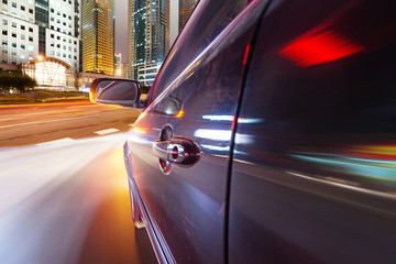 speeding car go through the city