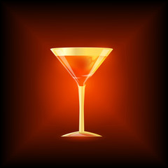 Red cocktail in a tall glass of triangular shape. Vector illustration.