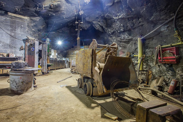 Fototapeta na wymiar Gold mine underground rock loading machine eimco