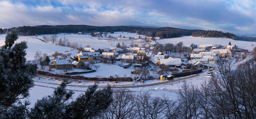 village covered with snow