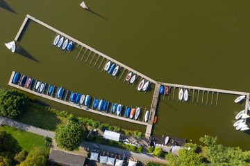 Blick auf die Marina am Aasee in Münster/Deutschland von oben