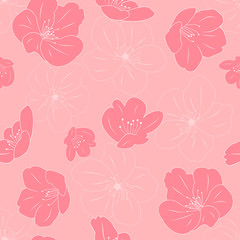 Hand drawn cherry blossom background. Japanese sakura pattern background. Asian springtime floral  background. Great for wallpaper, gifts, textile, wedding or valentine's day card, invitation.
