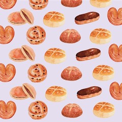Vector Watercolor Bakery Seamless Pattern 