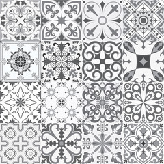 S tiles background in portuguese style in grey. Mosaic pattern for ceramic in dutch, portuguese, spanish, italian style.