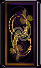 Tarot cards - back design.  Violet and yellow flowers