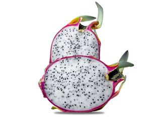 Dragon fruit piece pink slice isolated on white background piece with clipping path