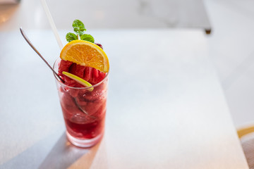 mulberry smoothie. Mulberry, Lemon and Mint in smoothie.