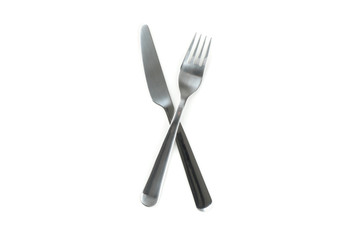 Knife and fork, cutlery isolated on white background. Kitchen, serving