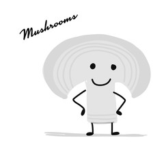 Funny smiling champignon, character for your design