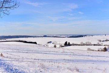 winter landscape in Luxembourg with blue sky