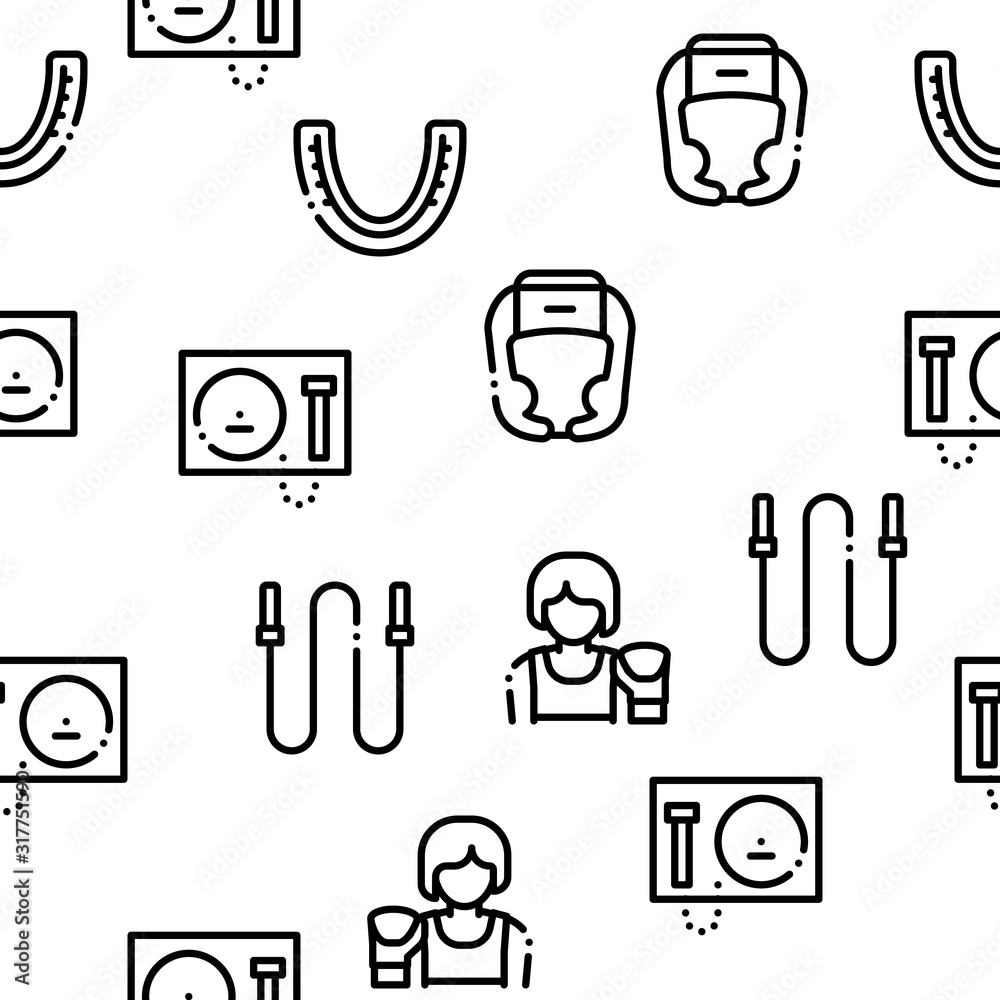 Wall mural Boxing Sport Tool Seamless Pattern Vector Thin Line. Illustrations