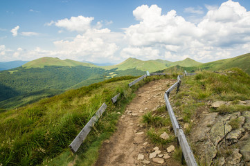 Fototapeta na wymiar Trekking path in Bieszczady Mountains, Poland