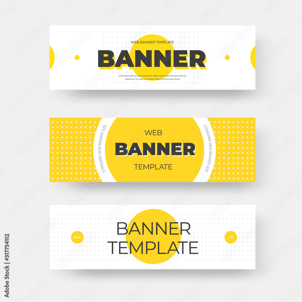 Poster Rectangular horizontal web banner template with circles arrow button.