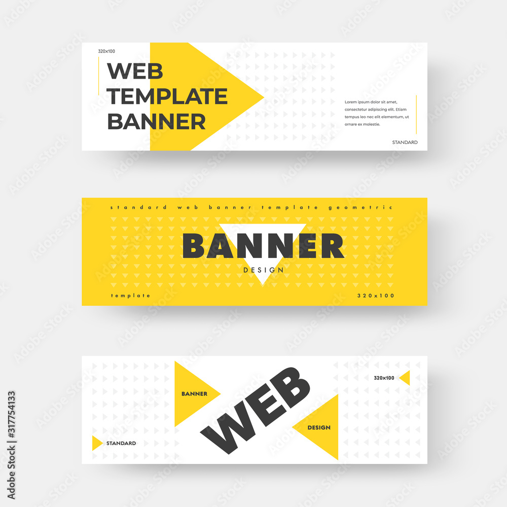 Poster Vector white horizontal web banner with yellow triangle.
