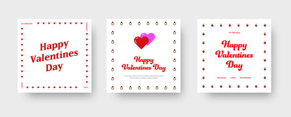 Set of vector square banners on the theme of "Valentine's Day" on a white background.