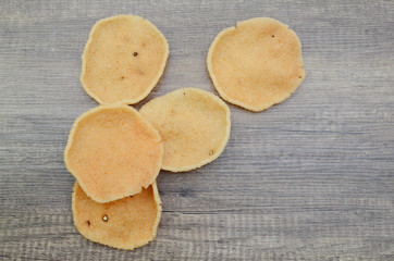 Top view of Cracker Chips on wooden table