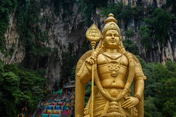 Statue of Lord Muragan and entrance at Batu Caves in Kuala Lumpur, Malaysia.