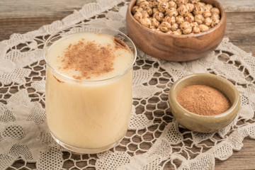 boza, fermented traditional Turkish beverage on a wooden table