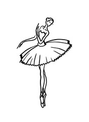 Logo, silhouette of a classical ballerina in a tutu and pointe shoes.Linear drawing on a white background