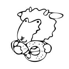 The lamb is holding bread. Vector design for a bakery or baking shop emblem. Bakery and bread logo for the bakery. For signboards, logos, branding, labels, product packaging.