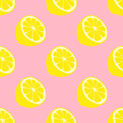 Vector pattern with lemon on pink background