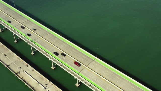 Bridge with painted green bike lanes Miami Key Biscayne FL