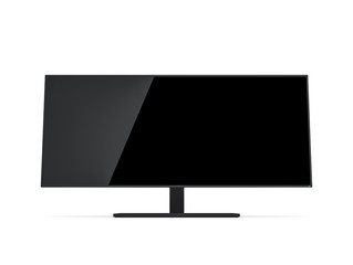 Ultra wide Monitor Mockup with blank glossy screen on white background