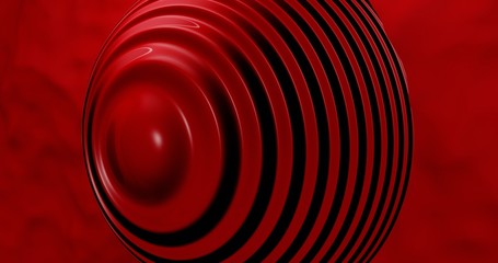 Bola roja con ondas en colores rojo oscuro y negro. 3D.