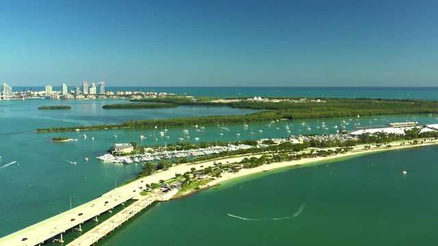 Beauty aerial video Miami Beach Key Biscayne FL USA