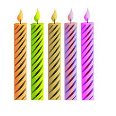 set of colorful burning candles. Five birthday candles. celebrating concept  