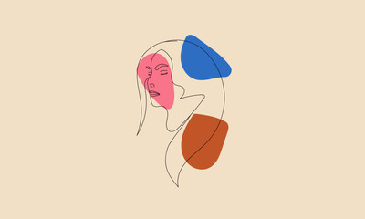 Modern abstract face. Contemporary female silhouette. Hand drawn outline trendy vector illustration.