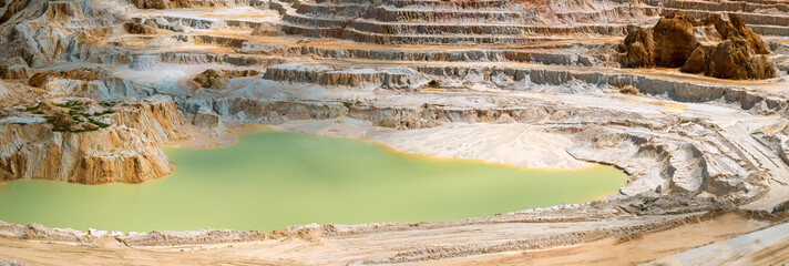 Abandoned Kaolin quarry with white plaster material