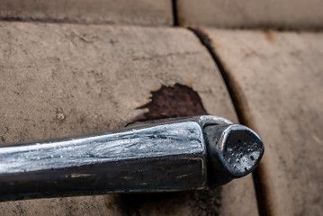 Door handle of an old car Moskvich 402