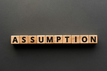 Assumption - words from wooden blocks with letters, no proof  accept as true assumption concept,...