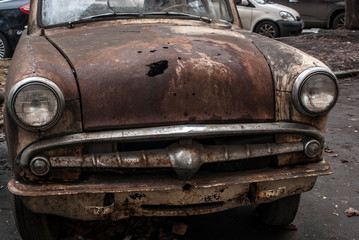Front view of an old car Moskvich 402