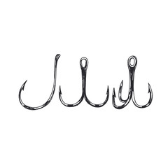 Fishing hooks hand drawn black and white vector illustration
