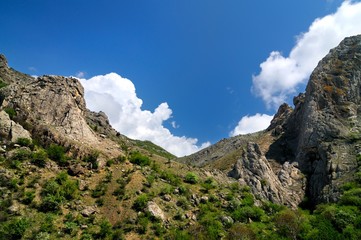 Rocky cliff in Crimean mountains