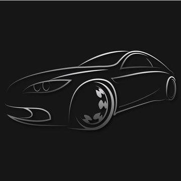 Car silhouette on black background illustration for business
