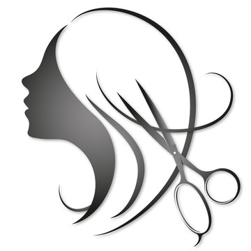 Fototapeta Girl with curls of hair and scissors illustration for a beauty salon and stylist